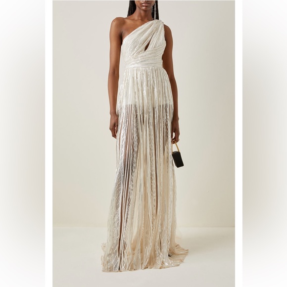 Elie Saab Dresses & Skirts - NWT Elie Saab Women's Sequined Tulle One-shoulder Gown In White Ivory FR 38 US 6